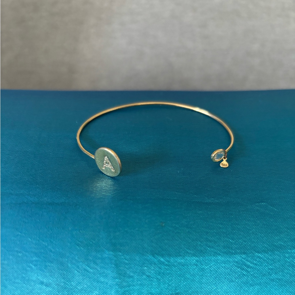 Tai 'A' Initial Gold Plated Open Cuff W/Cz Accent Bracelet